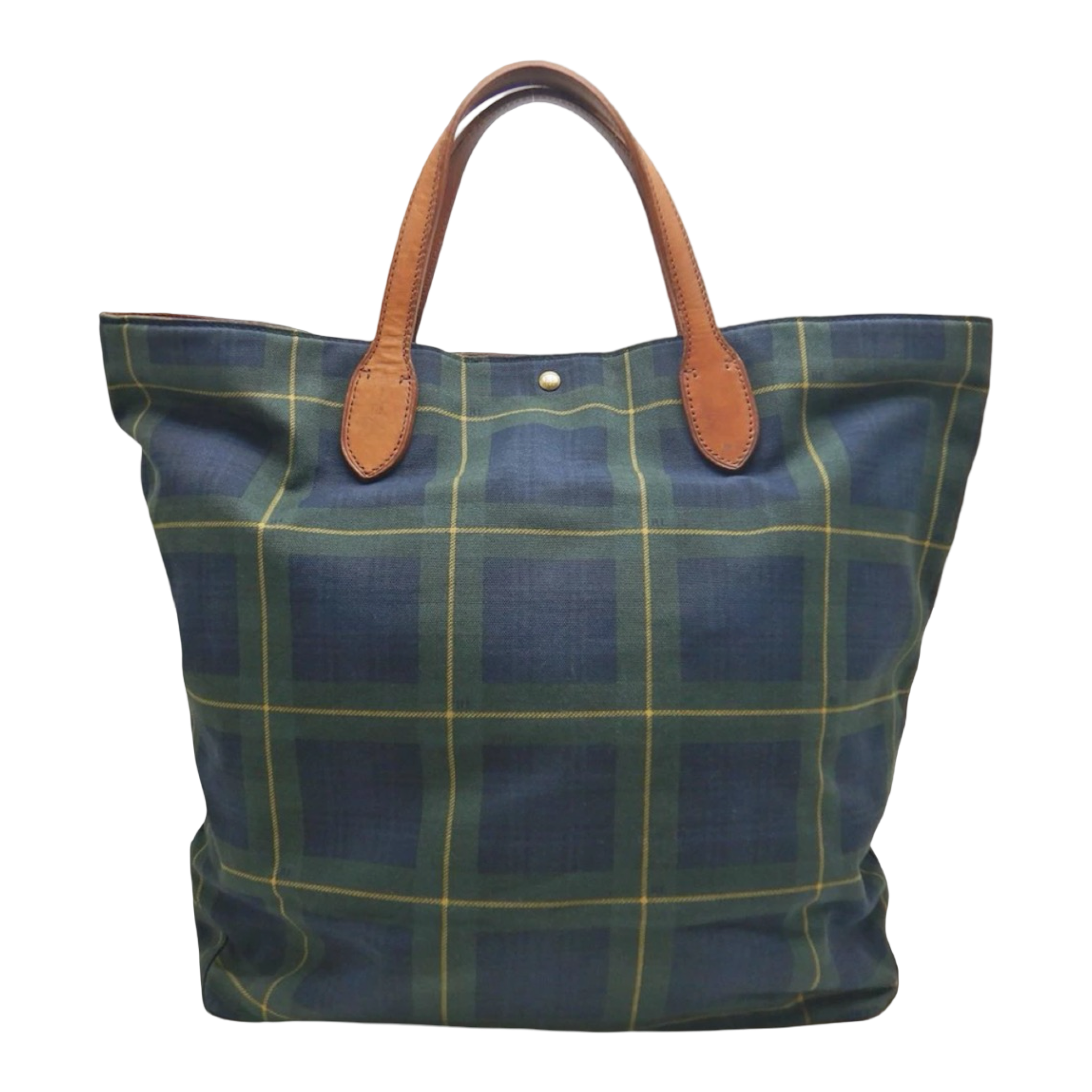 Polo Ralph Lauren Green Check Canvas & Leather Weekender Tote Previously Owned Authentic