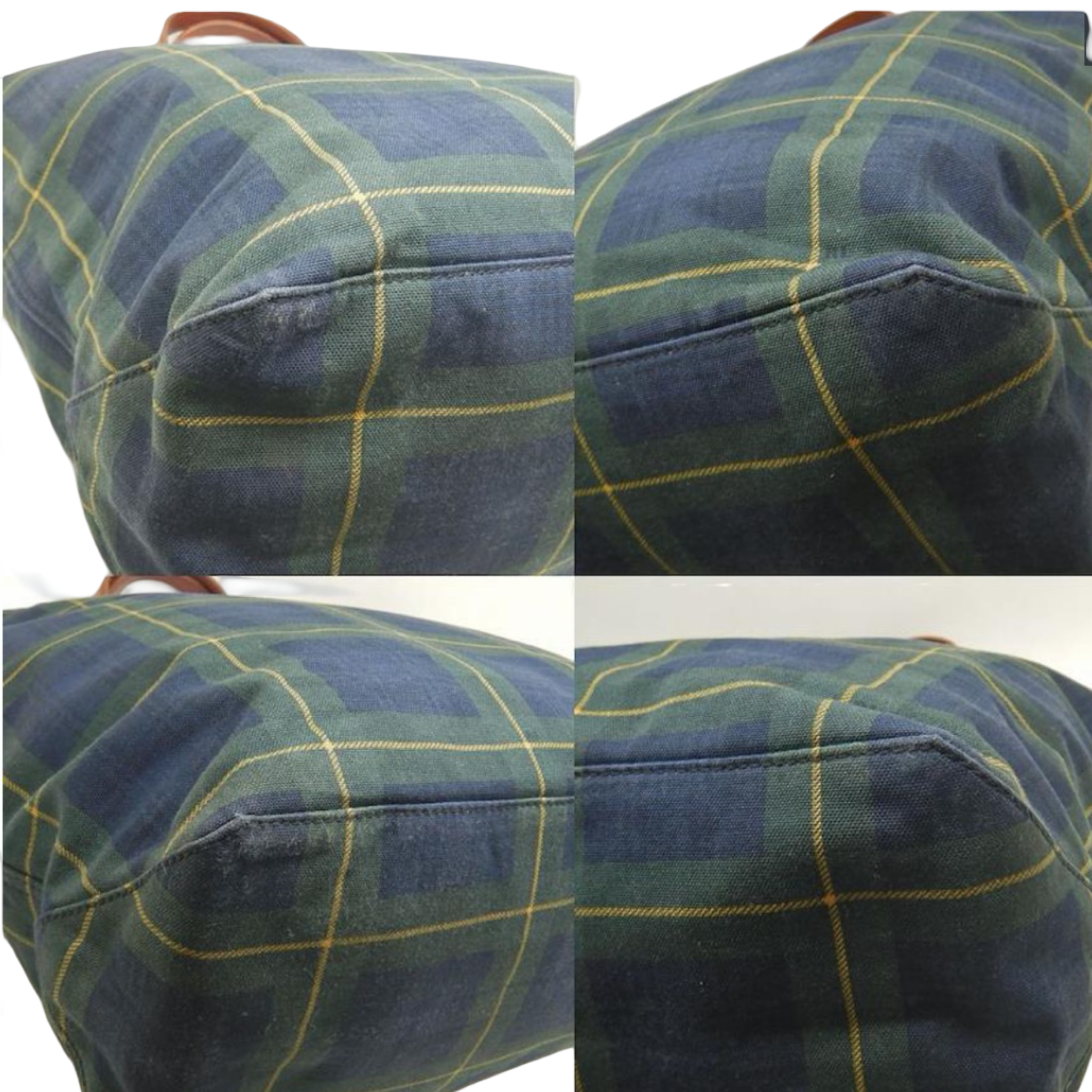 Polo Ralph Lauren Green Check Canvas & Leather Weekender Tote Previously Owned Authentic