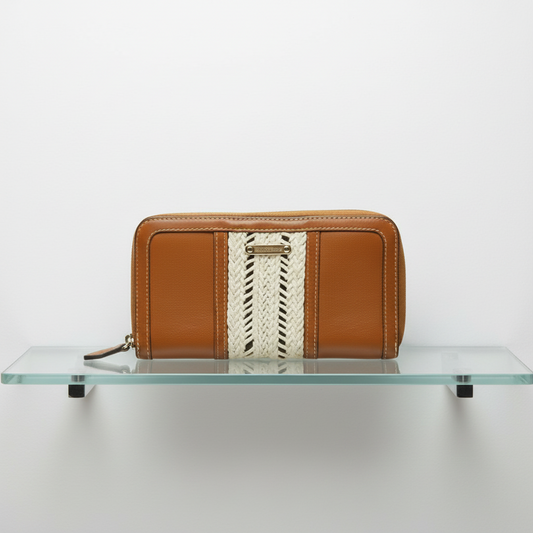 Burberry Round Zip Long Wallet Brown Ivory Leather Pr-Owned – Excellent Condition | L’LUXE Authentic’s