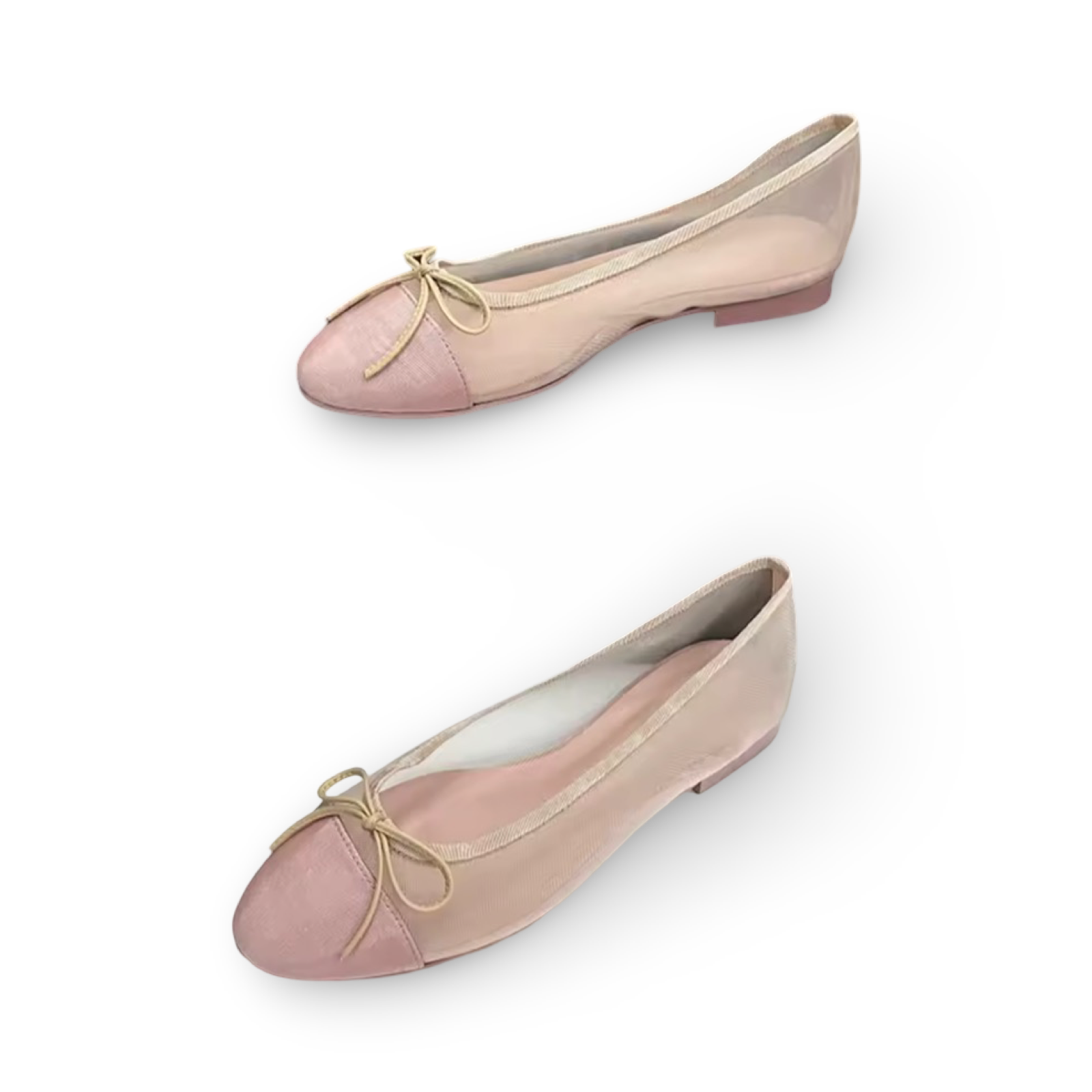 Sheer Mesh Ballet Flats with Cap Toe Bow Detail – Handmade Leather Sole (Generic)