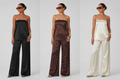 Satin Strapless Two-Piece Pant Set – Off-White , Black, Brown with White Polka Dot