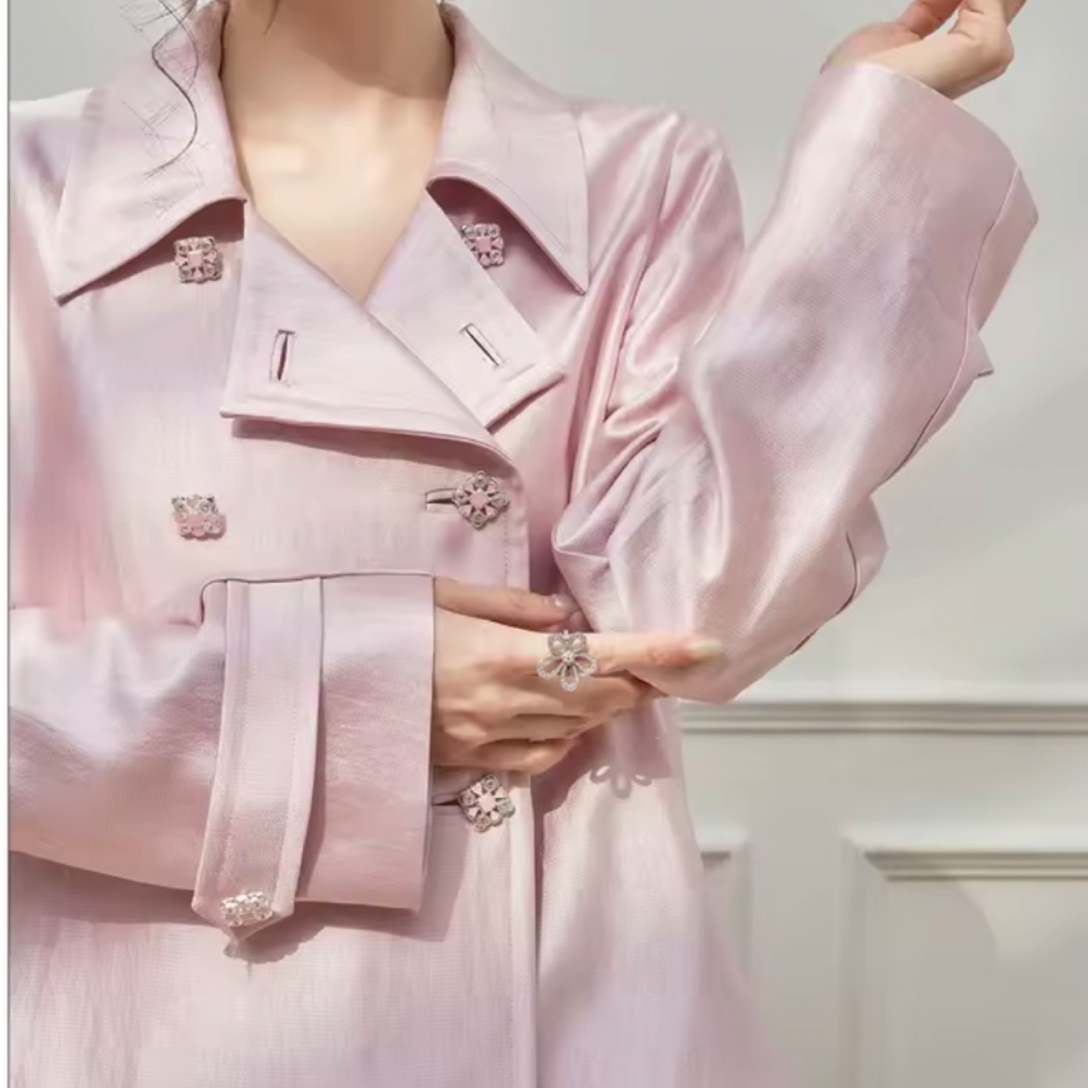 Pink Double-Breasted Hooded Trench Coat