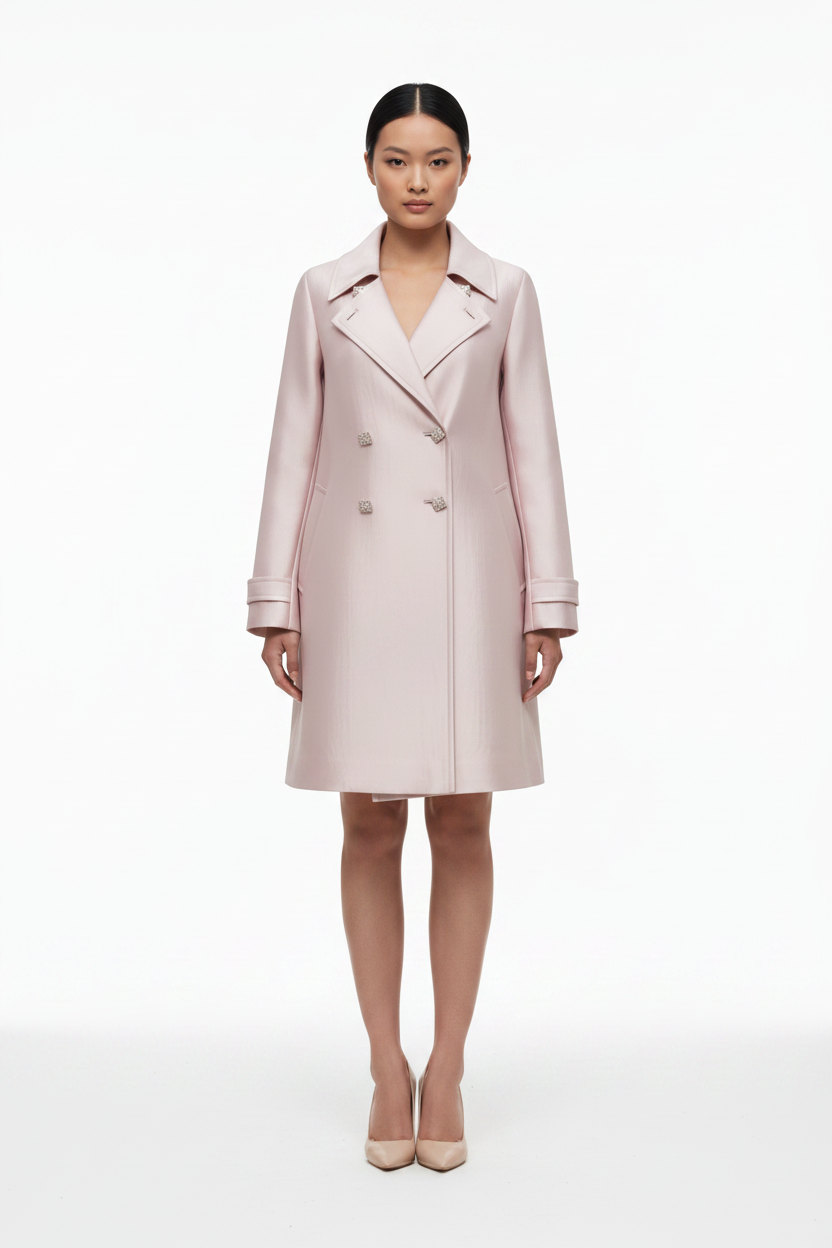 Pink Double-Breasted Hooded Trench Coat