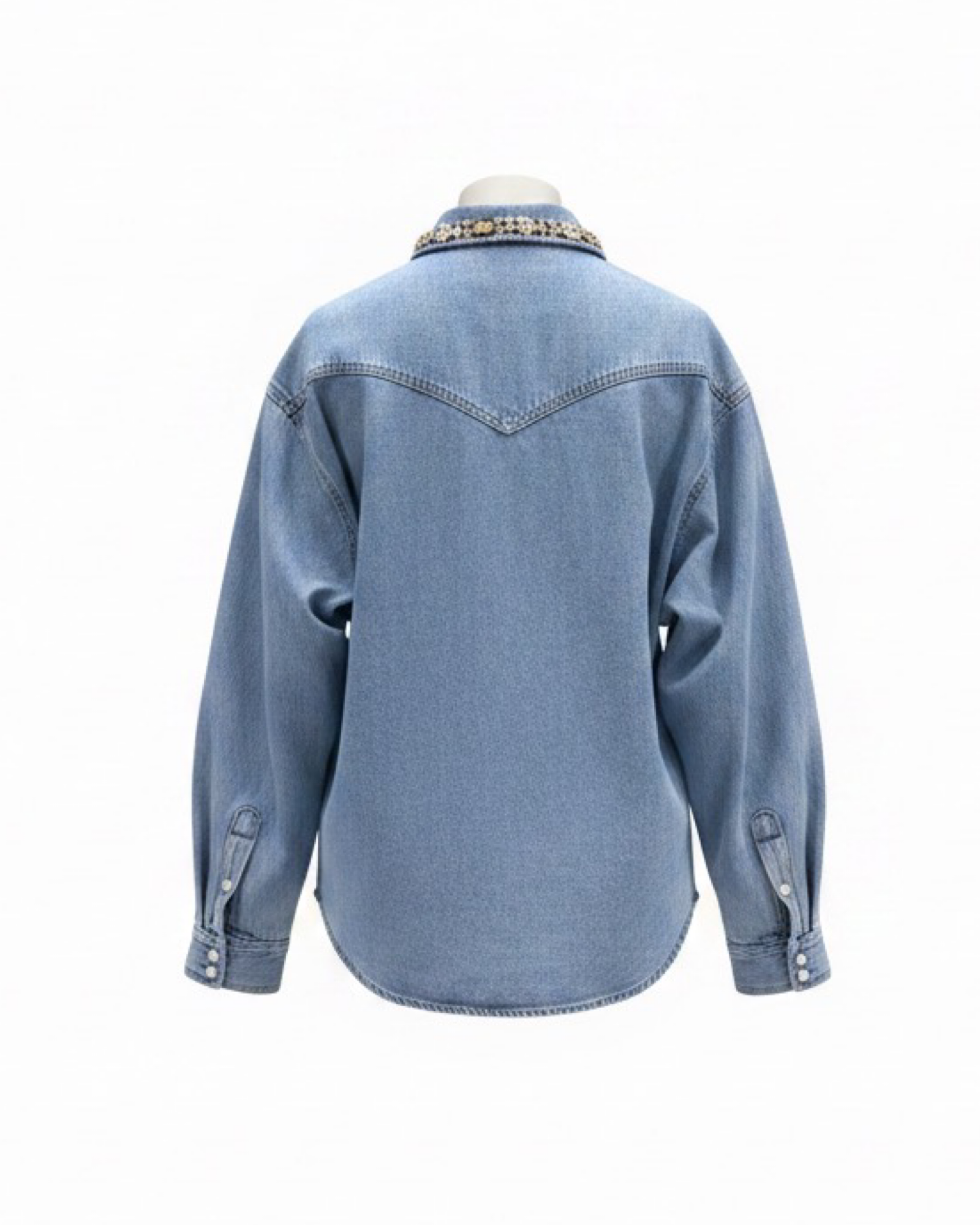 Rhinestone Collar Denim Shirt & High-Waist Wide-Leg Jeans Set