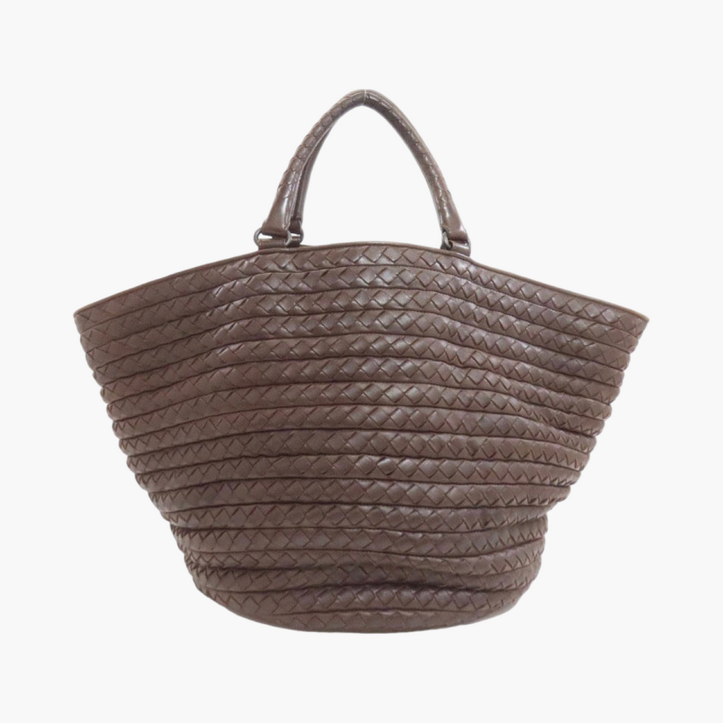 Bottega Veneta Intrecciato Pleated Basket Tote Fondant Brown Calfskin Previously owned Authentic
