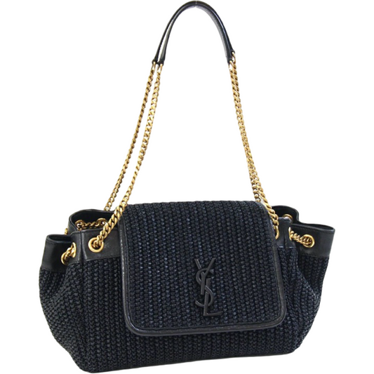 Saint Laurent Nolita Raffia Chain Shoulder Bag Black – Previously Owned -Very Good Condition | L’LUXE Authentic’s