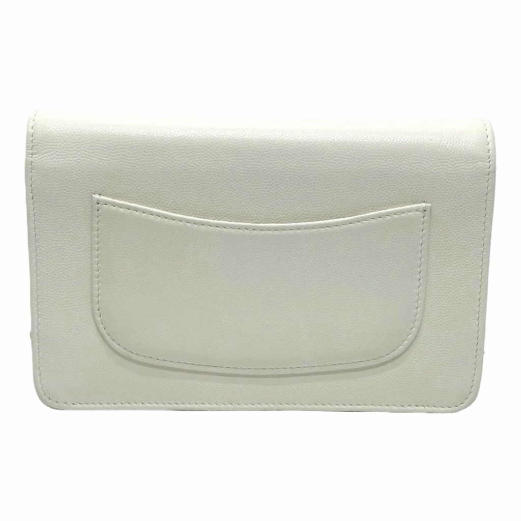 Chanel White Caviar Métiers d’Art Coco Mark Chain Wallet Authentic Previously Owned