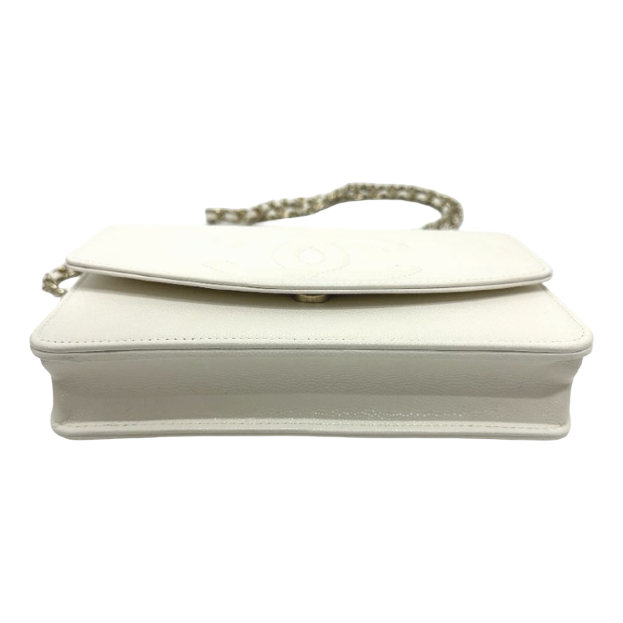 Chanel White Caviar Métiers d’Art Coco Mark Chain Wallet Authentic Previously Owned