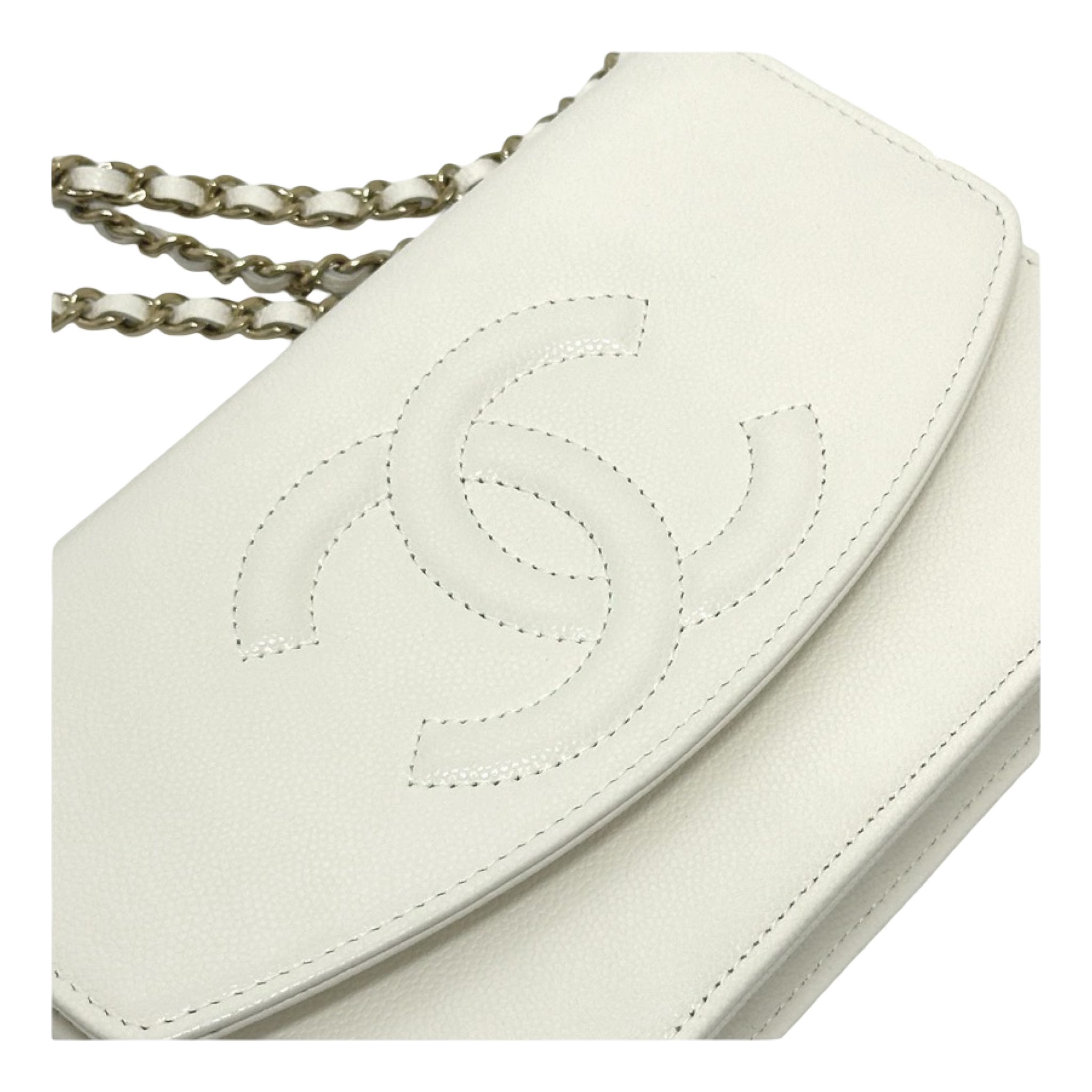 Chanel White Caviar Métiers d’Art Coco Mark Chain Wallet Authentic Previously Owned