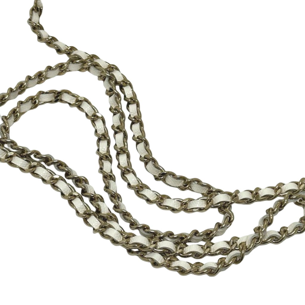 Chanel White Caviar Métiers d’Art Coco Mark Chain Wallet Authentic Previously Owned