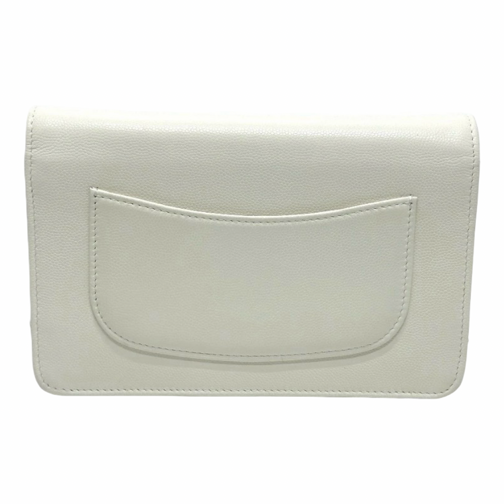 Chanel White Caviar Métiers d’Art Coco Mark Chain Wallet Authentic Previously Owned