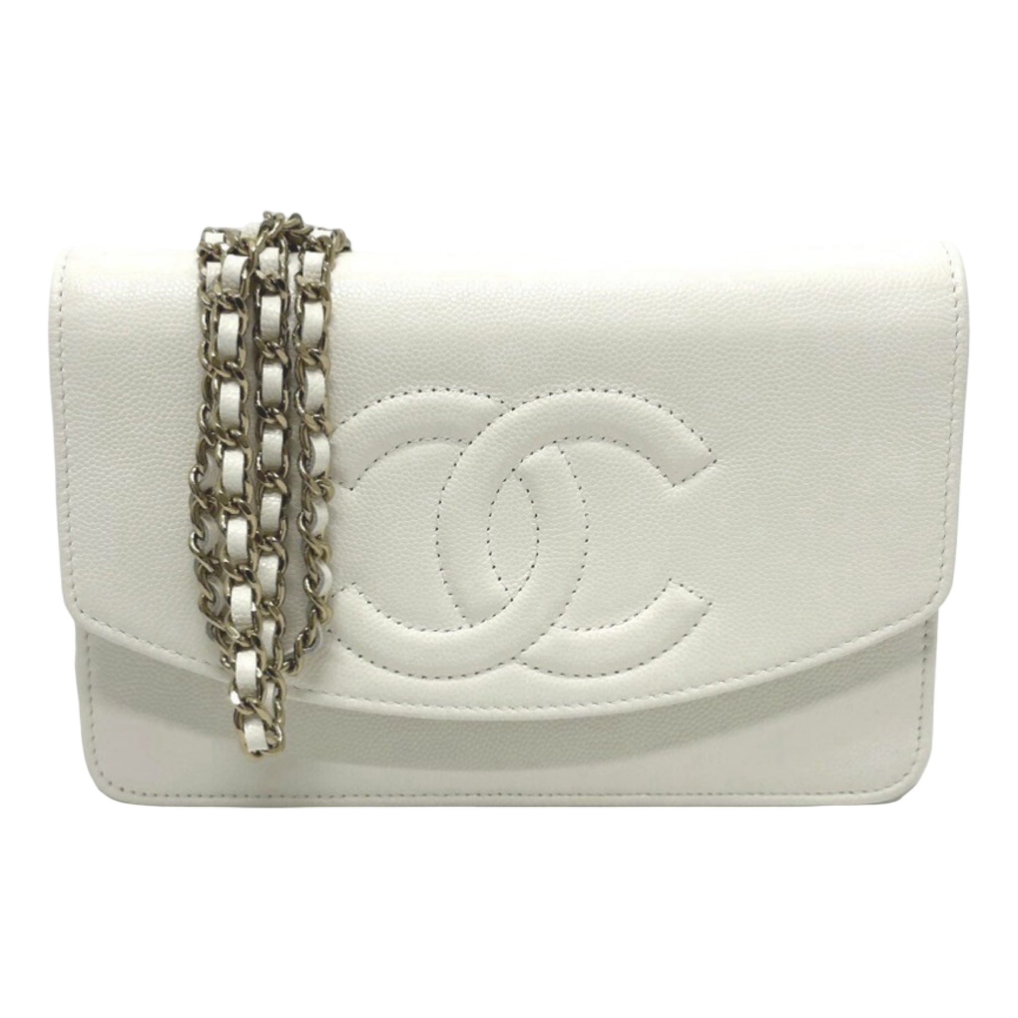 Chanel White Caviar Métiers d’Art Coco Mark Chain Wallet Authentic Previously Owned