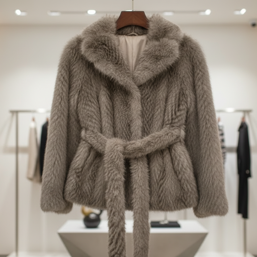 Taupe Faux Fur Jacket with Waist Tie | Modern Luxury
Winter Coat