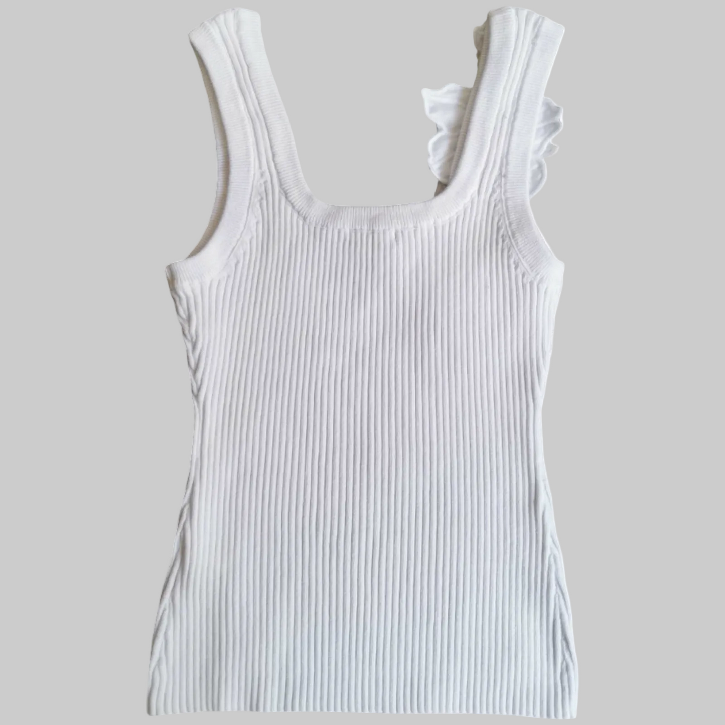White Ribbed Floral Appliqué Knit Tank | L’LUXE Luxury Edit
