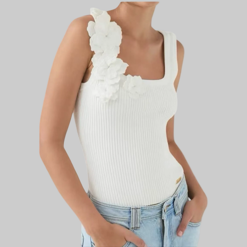 Ribbed Floral Appliqué Knit Tank