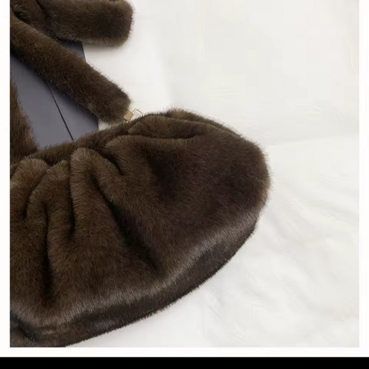 Faux Fur Ruched Shoulder Bag and Clutch | L’LUXE  | Handbags