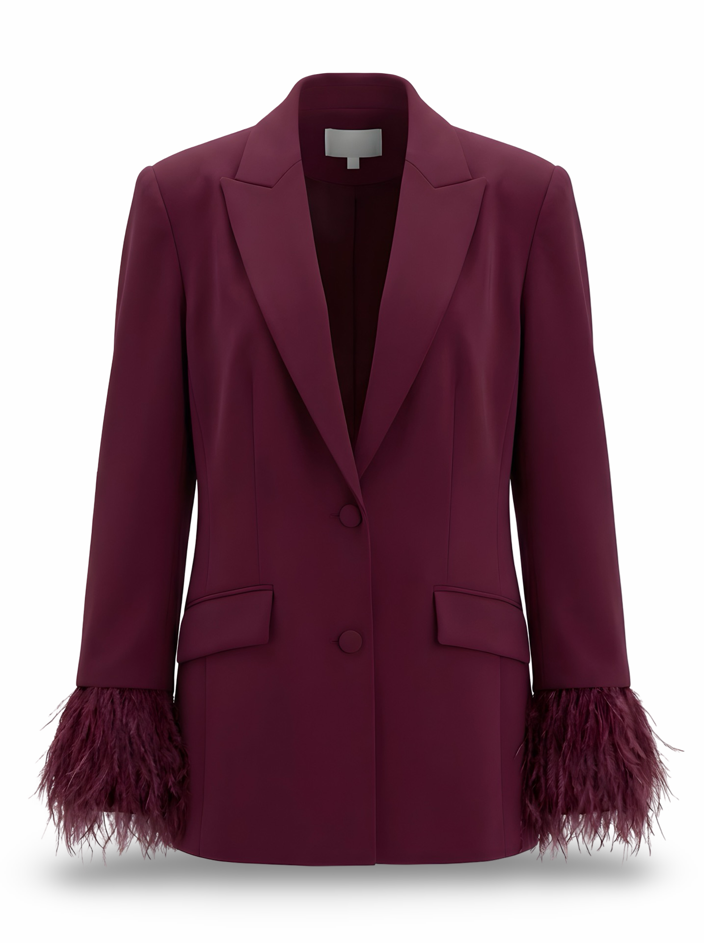 Feather Trim Tailored Two-Piece Suit Set for Women | Elegant Blazer & Straight-Leg Pants