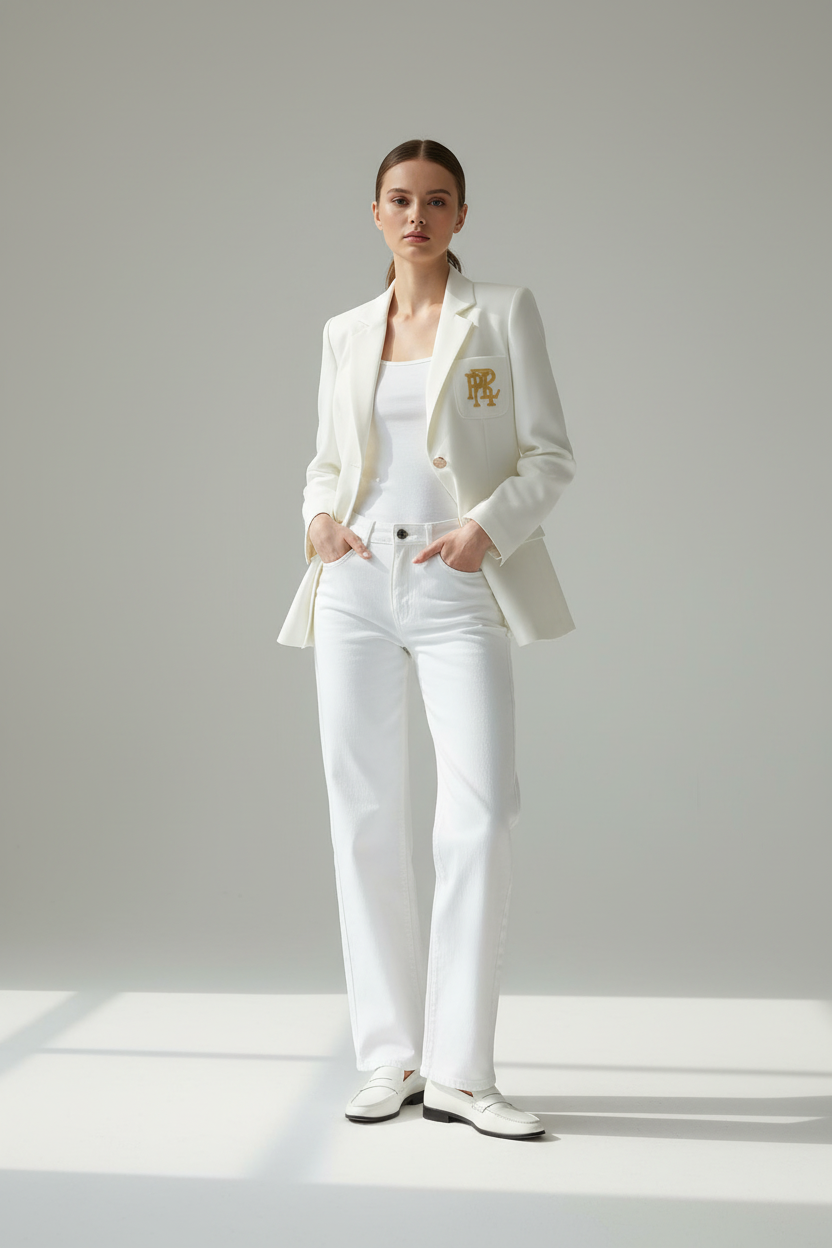 Women's Embroidered
Crest Blazer - Structured
Tailored Fit - Gold Button