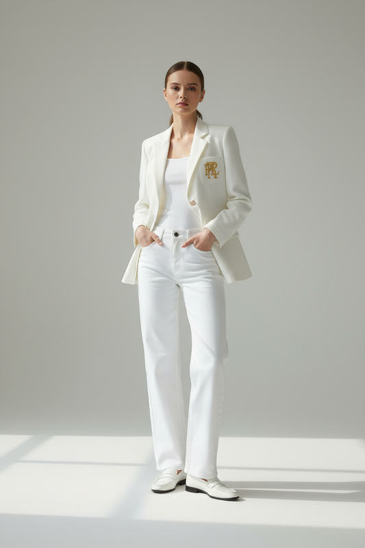 Women's Embroidered
Crest Blazer - Structured
Tailored Fit - Gold Button