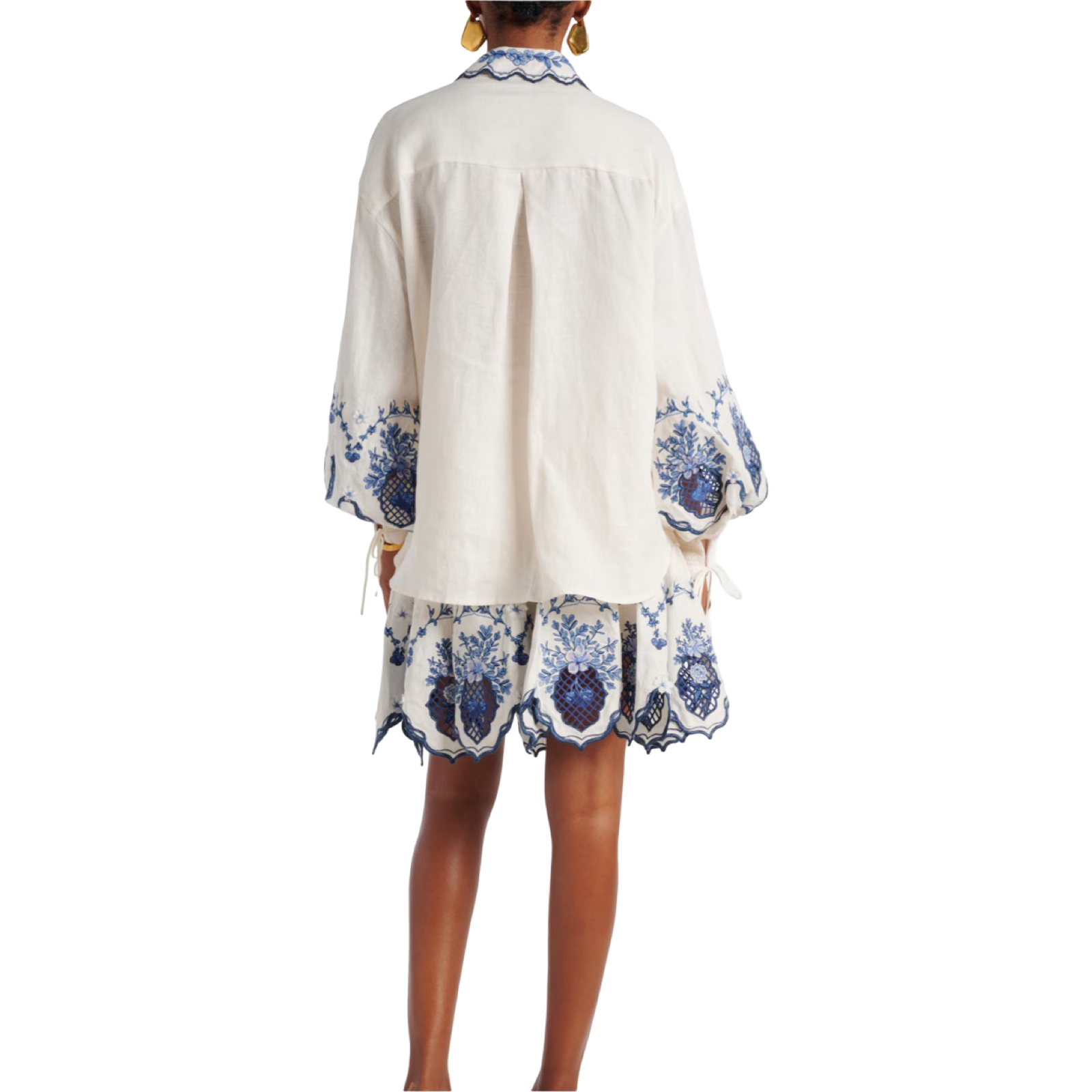 Floral Embroidered Two-Piece Shirt and Skirt Set Sold Separately
