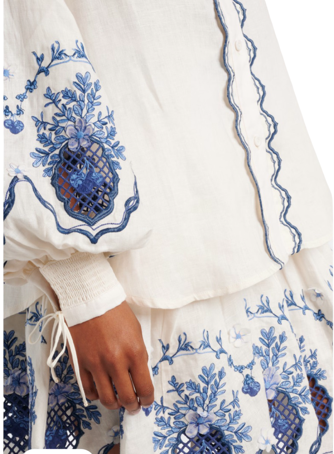 Floral Embroidered Two-Piece Shirt and Skirt Set Sold Separately