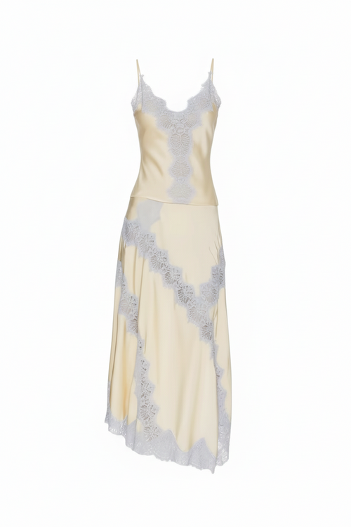 Blue Lace Embroidered Camisole & Maxi Skirt Set