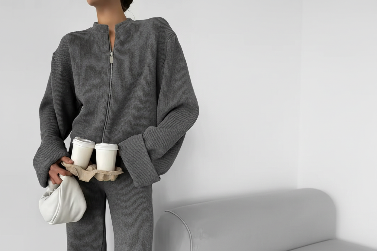 Soft Knit Two-Piece Lounge Set for Women – Cozy Winter Relaxed Fit – Premium Comfort Wear