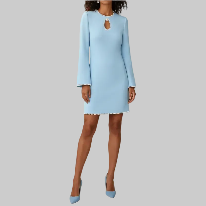 Women's Elegant O-Neck Long-Sleeve Spring Mini Dress -