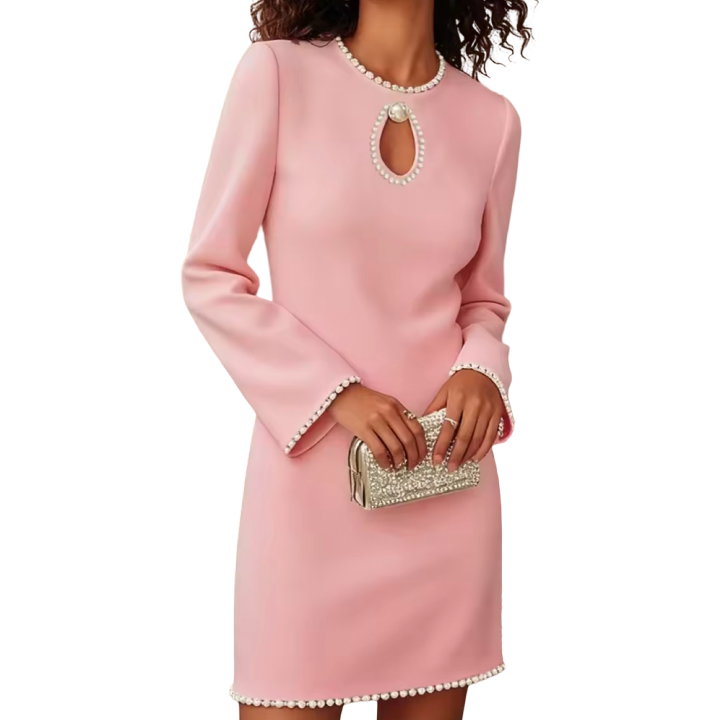 Women's Elegant O-Neck Long-Sleeve Spring Mini Dress -