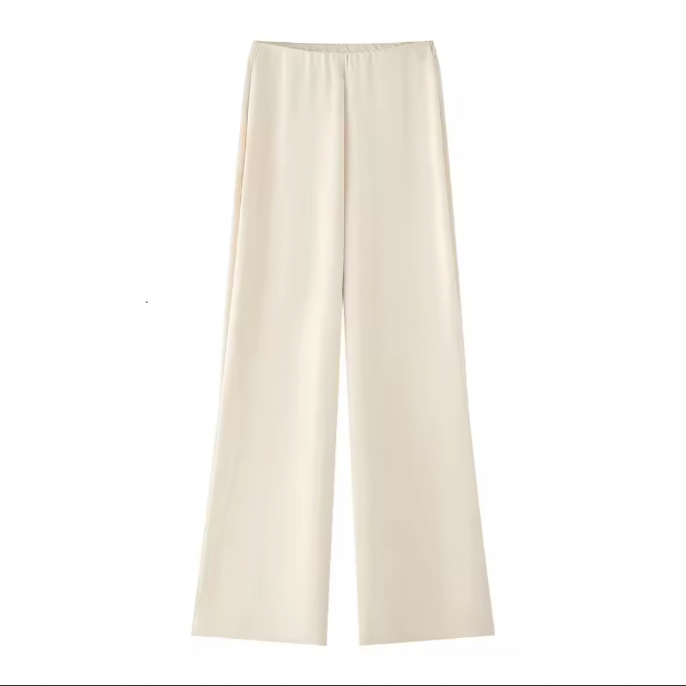 Satin Strapless Two-Piece Pant Set – Off-White , Black, Brown with White Polka Dot