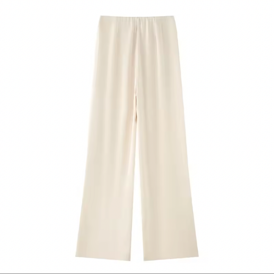 Satin Strapless Two-Piece Pant Set – Off-White , Black, Brown with White Polka Dot