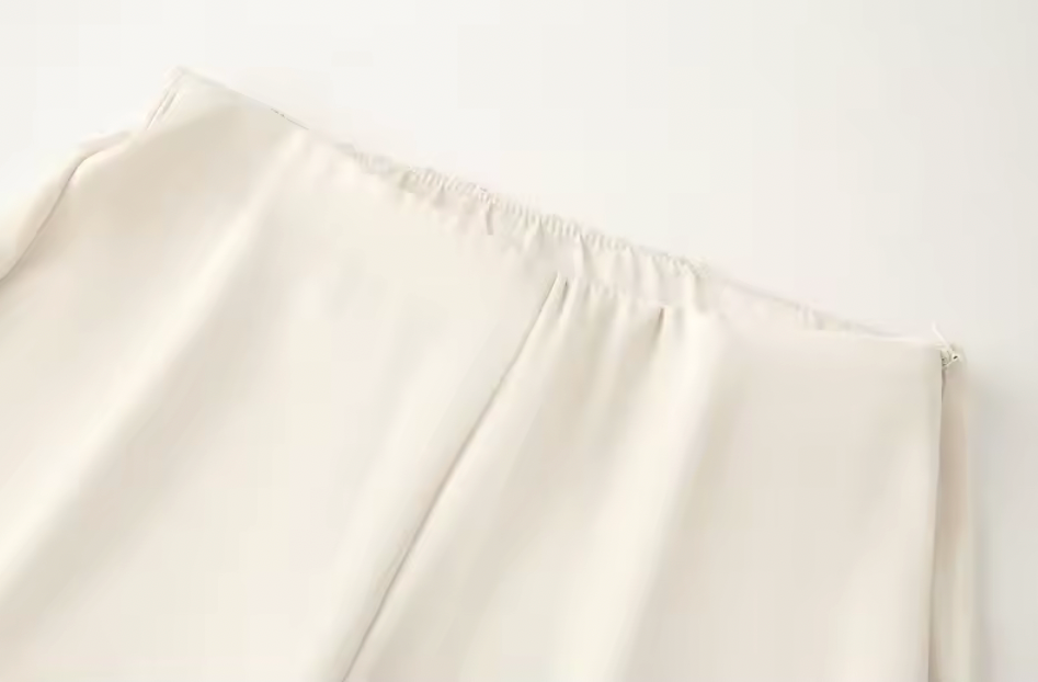 Satin Strapless Two-Piece Pant Set – Off-White , Black, Brown with White Polka Dot