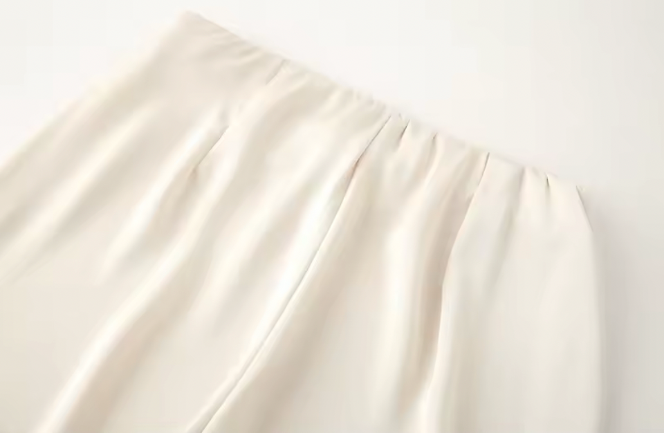 Satin Strapless Two-Piece Pant Set – Off-White , Black, Brown with White Polka Dot