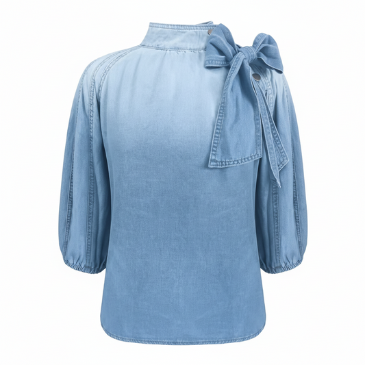 Lightweight Denim Bow-Tie Blouse | L’LUXE Tops