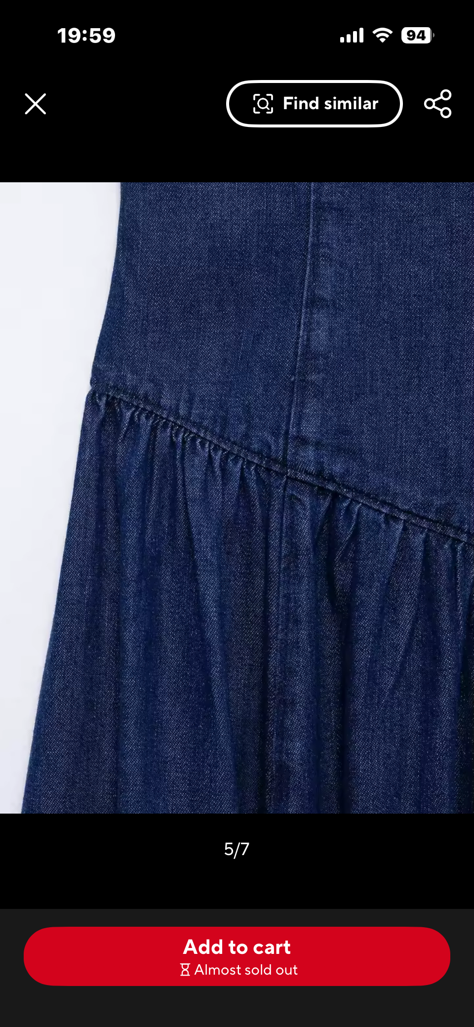 Women’s Deep Blue Strapless Denim-Look Midi Dress – Cinched Waist A-Line