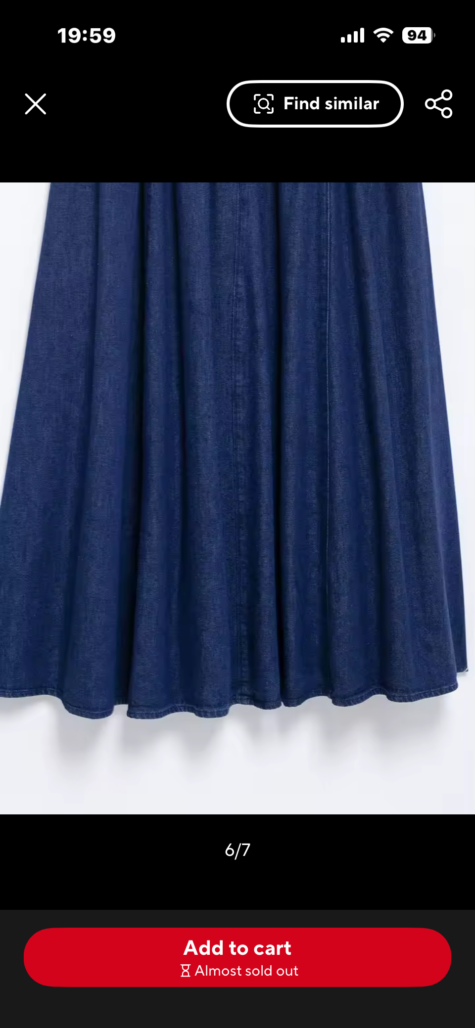 Women’s Deep Blue Strapless Denim-Look Midi Dress – Cinched Waist A-Line