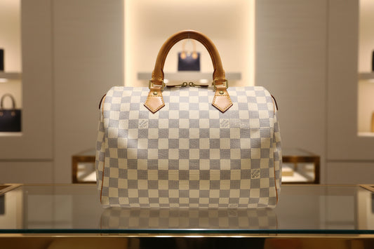 Louis Vuitton Speedy 30 Damier Azur Canvas Handbag – Ivory – Zip Closure – Pre-Owned | Authentic Luxury