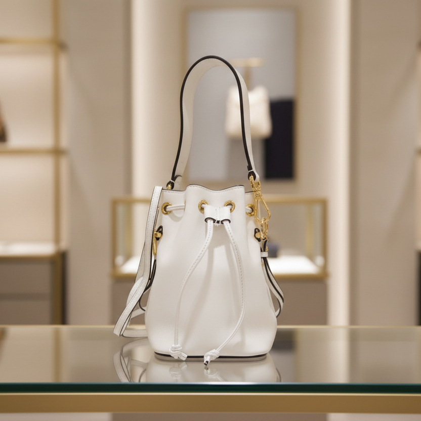 Fendi Mini Mon Trésor Calf Leather Shoulder Bag in White – Modern Collection – 100% Authentic Pre-Owned