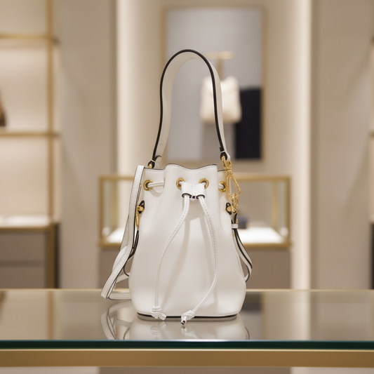 Fendi Mini Mon Trésor Calf Leather Shoulder Bag in White – Modern Collection – 100% Authentic Pre-Owned