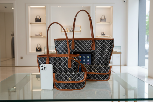 Classic Geometric Tote Bag Set – Large & Small – Lightweight Versatile Travel Tote Shoulder Carryall, Beach , Gym