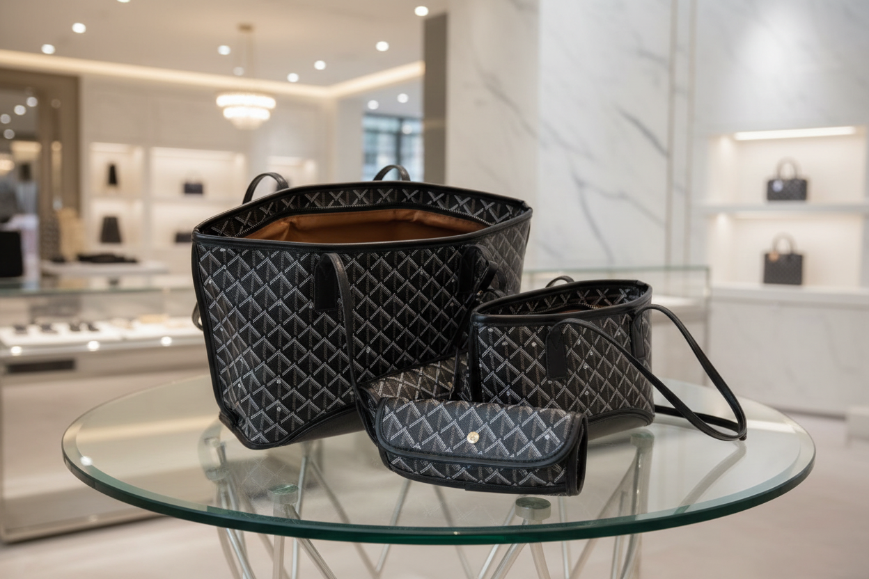 Classic Geometric Tote Bag Set – Large & Small – Lightweight Versatile Travel Tote Shoulder Carryall, Beach , Gym