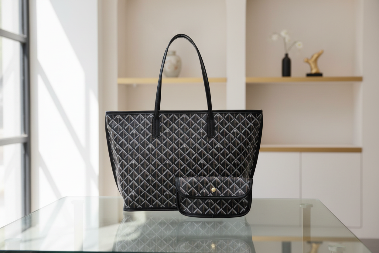 Classic Geometric Tote Bag Set – Large & Small – Lightweight Versatile Travel Tote Shoulder Carryall, Beach , Gym