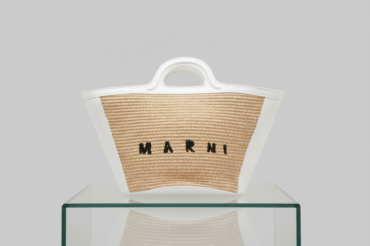 Marni Tropicalia 2-Way Raffia & Leather Bag Previously Owned Authentic