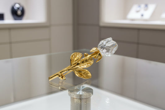 Swarovski Crystal Rose Brooch – Gold-Plated Vintage-Inspired Floral Pin – 100% Authentic Previously Owned