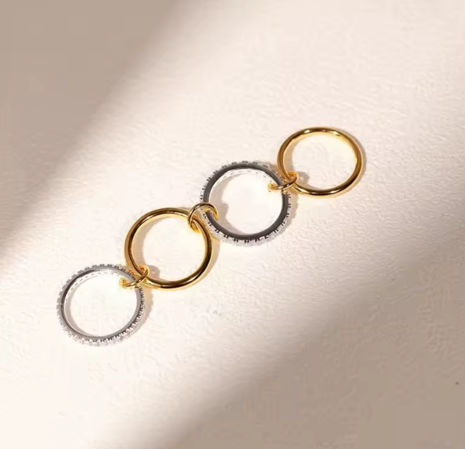 Two-Tone Interlocking Stack Ring | Gold & Silver Pavé Fashion Ring custom jewelry ships 1-2 days