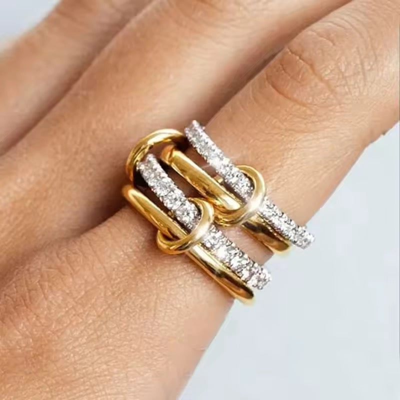 Two-Tone Interlocking Stack Ring | Gold & Silver Pavé Fashion Ring custom jewelry ships 1-2 days