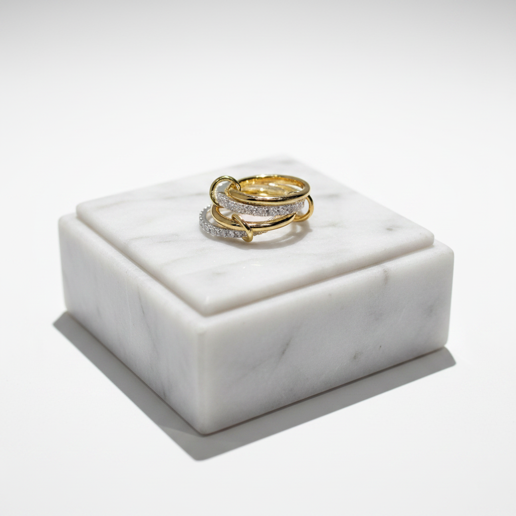 Two-Tone Interlocking Stack Ring | Gold & Silver Pavé Fashion Ring custom jewelry ships 1-2 days