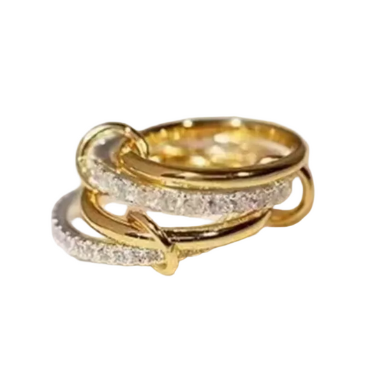 Two-Tone Interlocking Stack Ring | Gold & Silver Pavé Fashion Ring | custom jewelry | L’LUXE Accessories