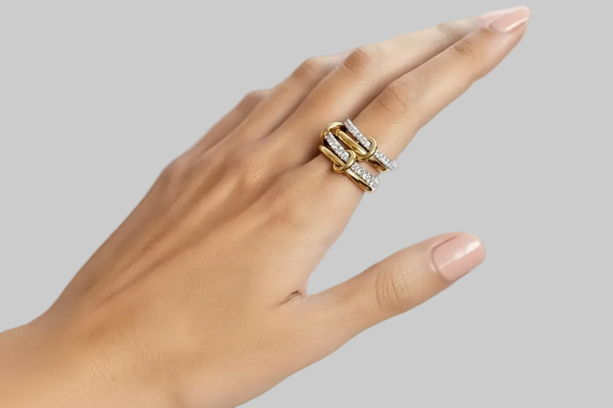 Two-Tone Interlocking Stack Ring | Gold & Silver Pavé Fashion Ring custom jewelry ships 1-2 days