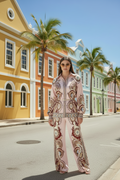 European-Inspired Printed Shirt & Wide-Leg Pants XL | Last Chance ships on 1-2 days